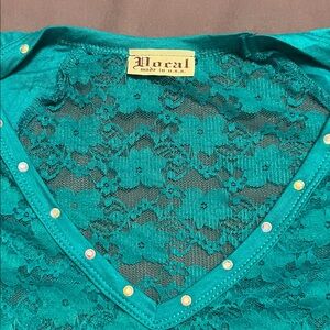 1 Teal/  1 Hot Pink Lace Top with Stud Accents by Vocal size L made in USA
